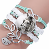 Trendy Glass Cabochon Leather Charm Bracelet 