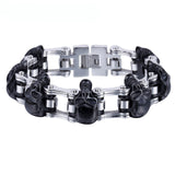 Skulls Link Biker Stainless Steel Bracelet 