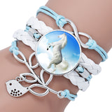 Trendy Glass Cabochon Leather Charm Bracelet 