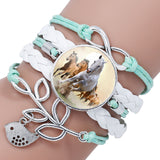 Trendy Glass Cabochon Leather Charm Bracelet 