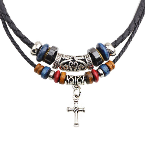 New Arrivals Mens Leather Rope Beads Necklace