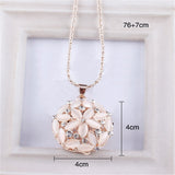 Hollow 3D Opal Crystal Flower Long Pendant Necklace 