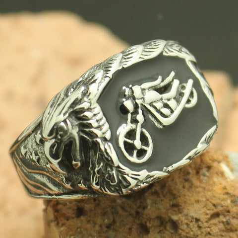 Stainless Steel Eagle Biker Silver Ring