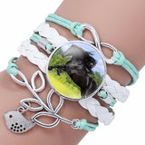 Trendy Glass Cabochon Leather Charm Bracelet 