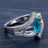 Elegant Women Engagement Blue Oval Silver Ring 