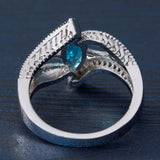 Elegant Women Engagement Blue Oval Silver Ring 