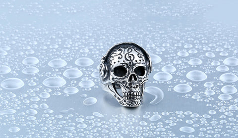 Cool Tattoo Music Skull Ring For Man 