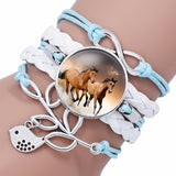 Trendy Glass Cabochon Leather Charm Bracelet 