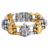 Skulls Link Biker Stainless Steel Bracelet 